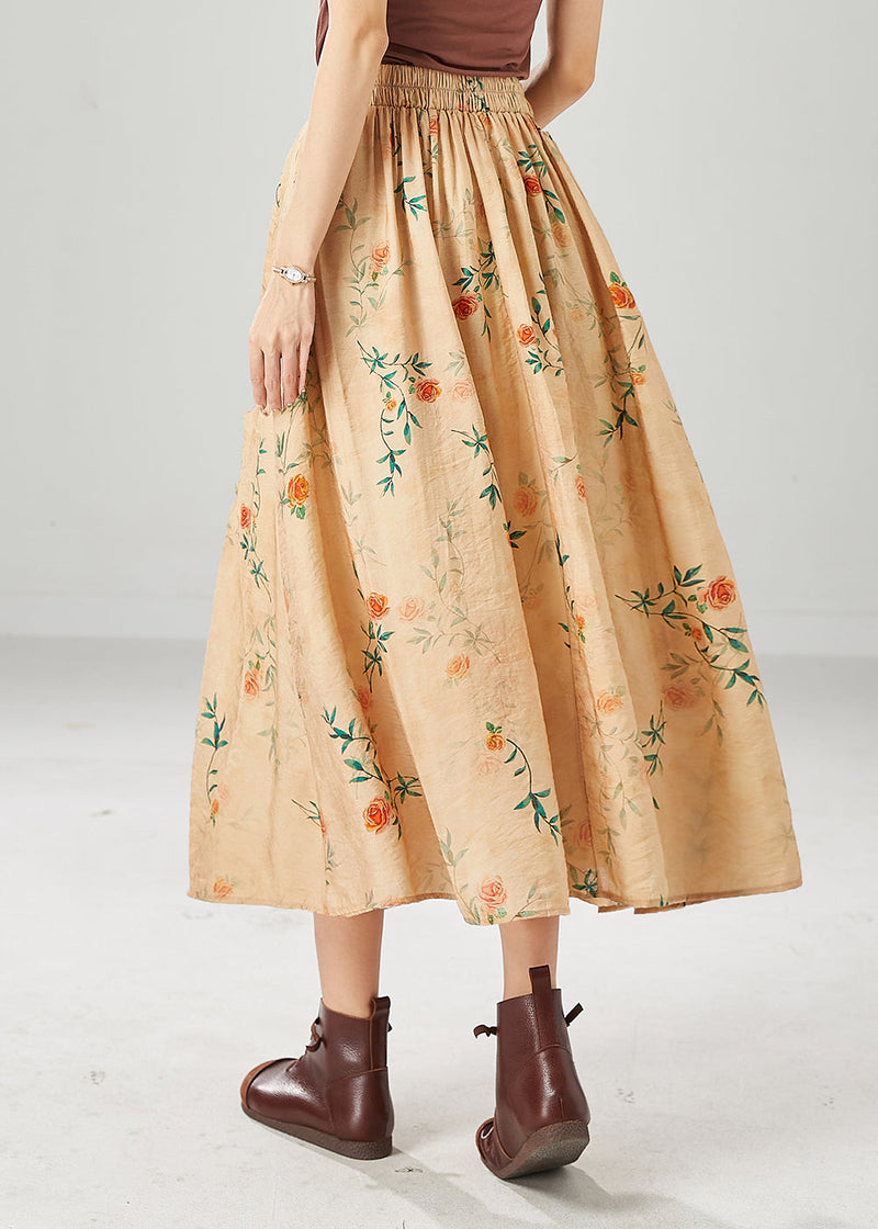 Khaki High Waist Print Cotton a Line Skirts Summer