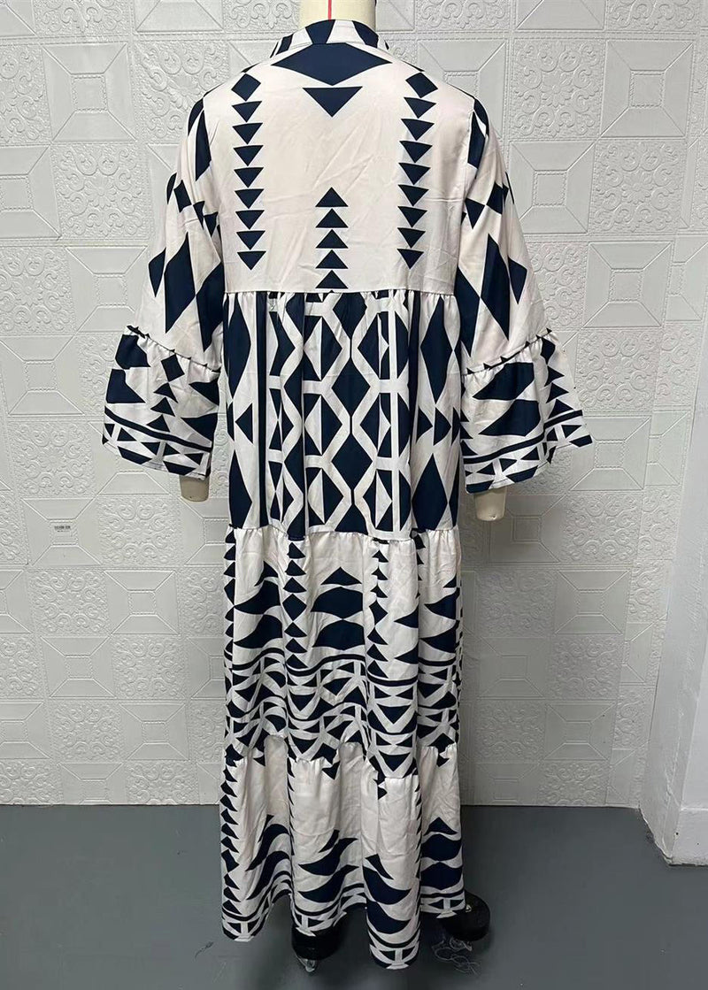 Black Stand Collar Print Long Shirts Dresses Spring