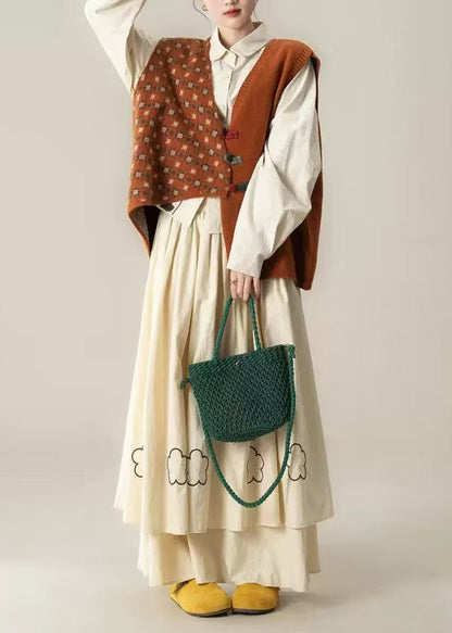 Orange Asymmetrical Embroidered Knit Three-piece Set Spring
