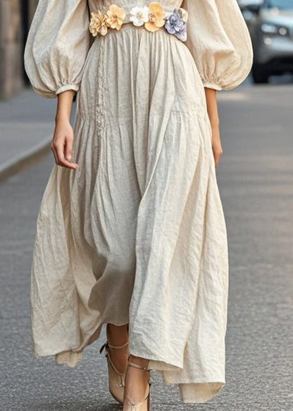 Unique Apricot V Neck Three-dimensional Cotton Dress Fall