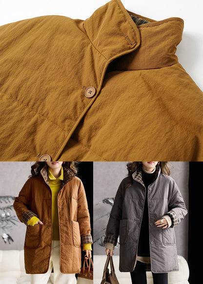Yellow Stand Collar Wear on Both Sides Fine Cotton Filled Coat Winter