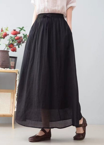 Simple Red Elastic Waist Linen a Line Skirts Summer