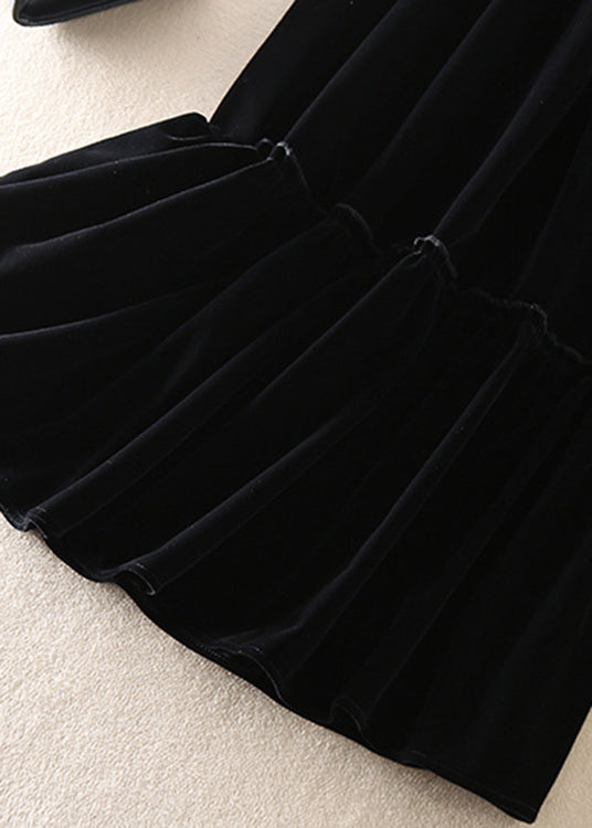 Black Patchwork Silk Velour Skirt Spring