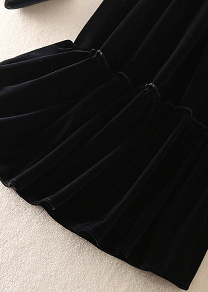 Black Patchwork Silk Velour Skirt Spring