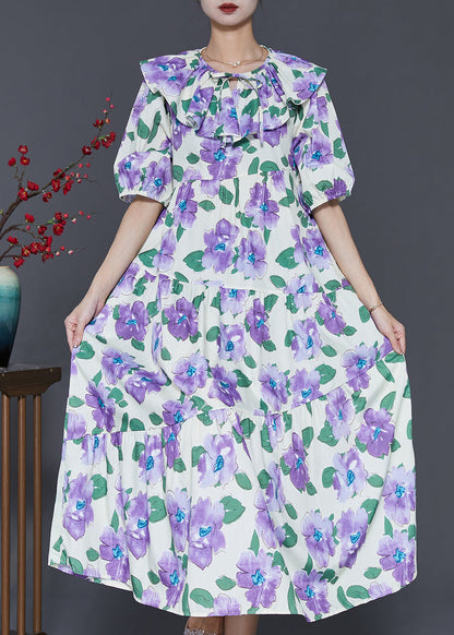 French Purple Peter Pan Collar Cotton Maxi Dresses Summer