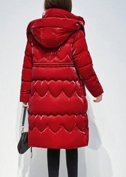 Boutique Red Hooded Pockets Duck Down Puffer Coat Winter
