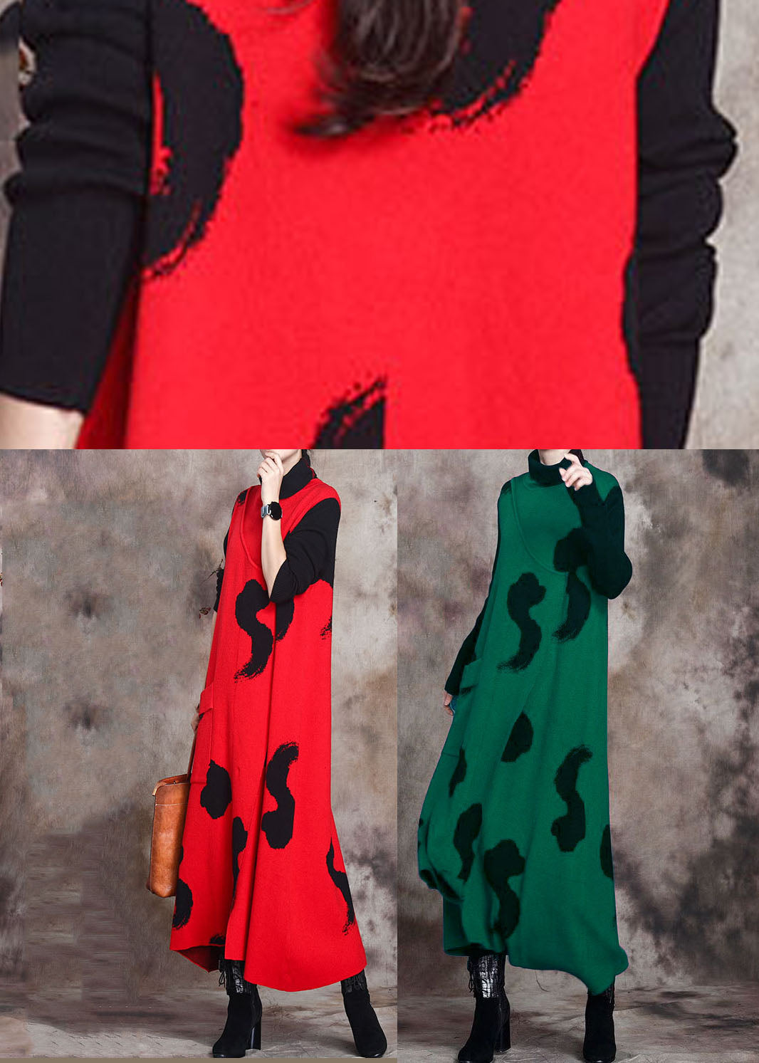 Fitted Green Turtleneck Slim Fit Knit Fall Maxi Dress Long Sleeve