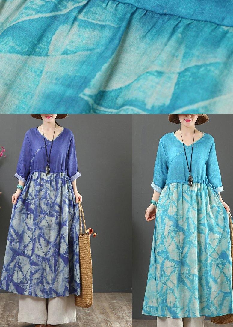 V Neck Patchwork Spring Quilting Clothes Runway Purple Print Dress