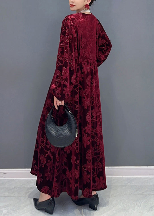 Black V Neck Jacquard Patchwork Velour Dresses Fall
