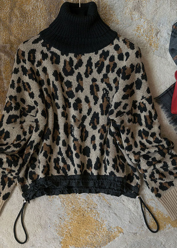 Drawstring Print Thick Wool Knit Sweater Fall
