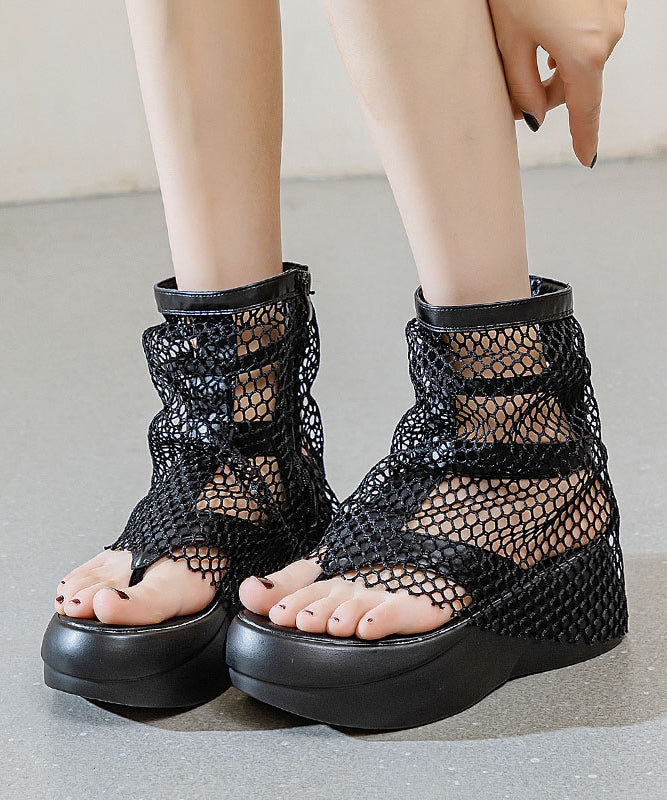European and American Style White Platform Breathable Mesh Clip Toe Cool Boots