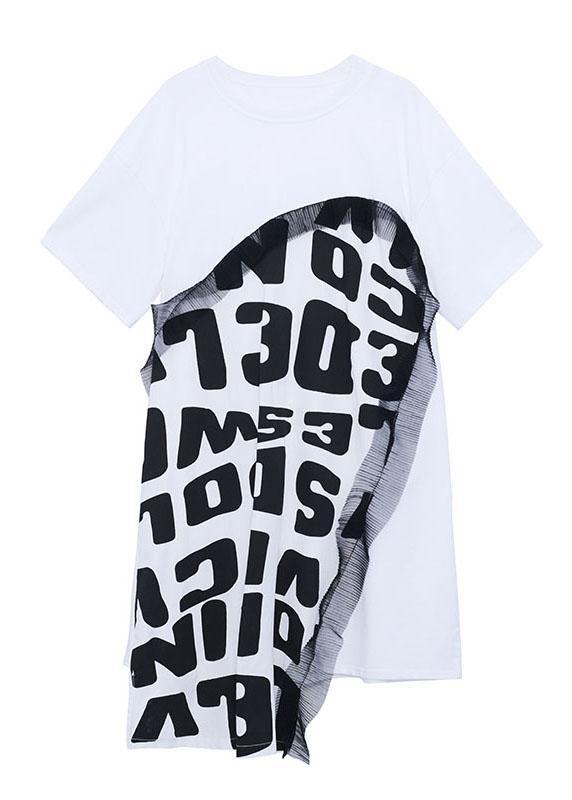 Black Print Asymmetrical Design Graphic Short Sleeve Maxi Dresses