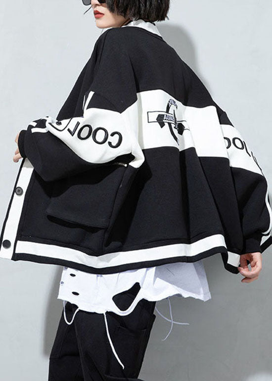 Black V Neck Patchwork Button Coat Spring