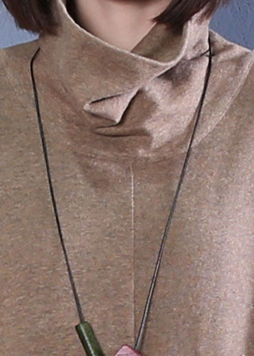 Khaki Turtle Neck Patchwork Knit Dresses Spring