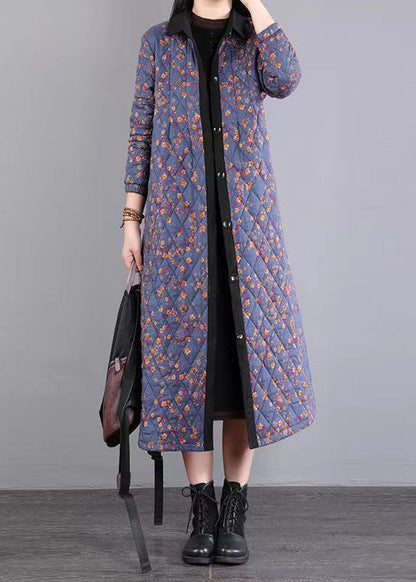 Coffee Peter Pan Collar Patchwork Fine Cotton Filled Coats Winter