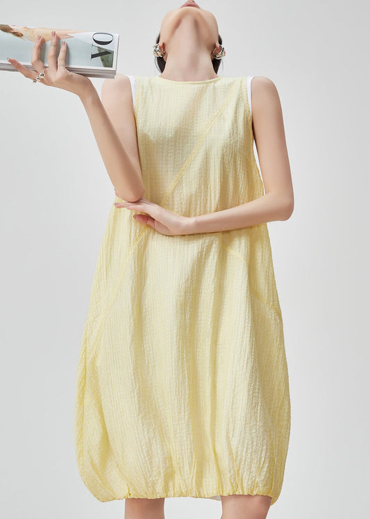 Original Design Yellow Patchwork Mid Dress Summer