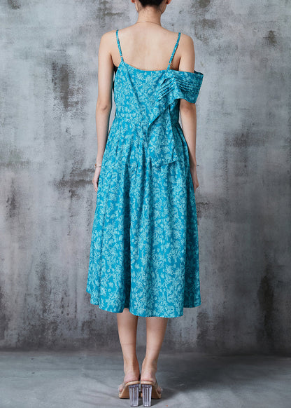 Blue Asymmetrical Print Cotton Cami Dresses Summer