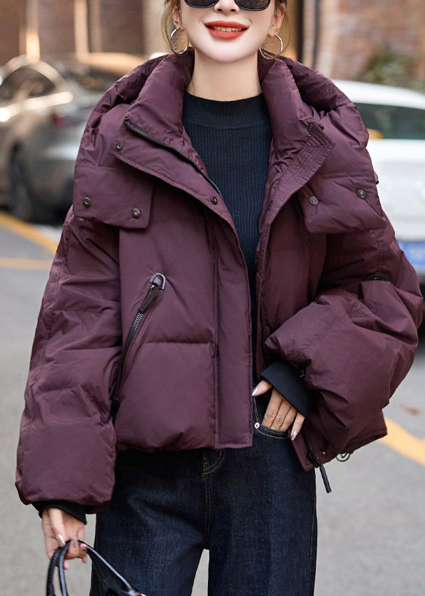 Dull Purple Hooded Oversized Down Coat Winter