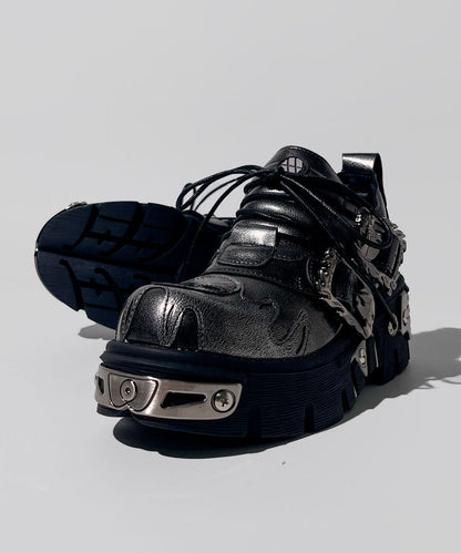 Silver Lace Up Cowhide Leather Platform Shoes