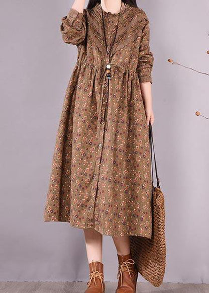 Unique Chocolate Print Wardrobes O Neck Patchwork Maxi Spring Dress
