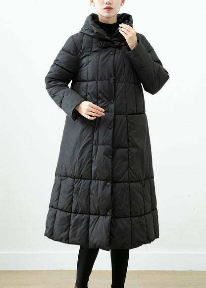 Black Oversized Fine Cotton Filled Jacket in Winter Hooded Big Pockets