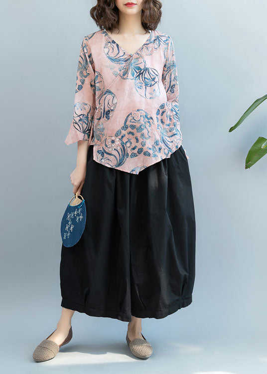 Black Cinched Pockets Cotton Lantern Pants Spring