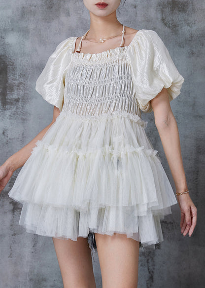 White Halter Elastic Silk Mini Dress Summer