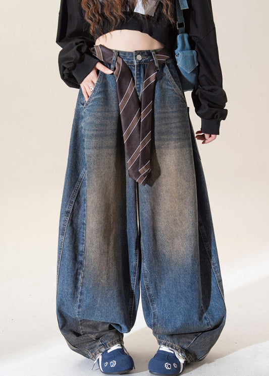 Dark Blue High Waist Pockets Wide Leg Jeans Spring
