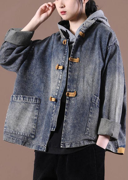 Spring Fitted Blue Oriental Collar Coat