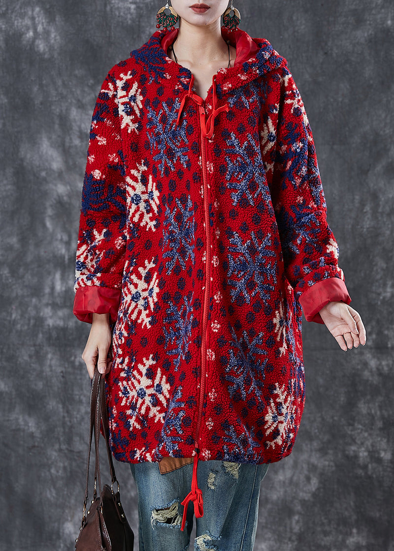 Red Oversized Print Faux Fur Teddy Coats Winter