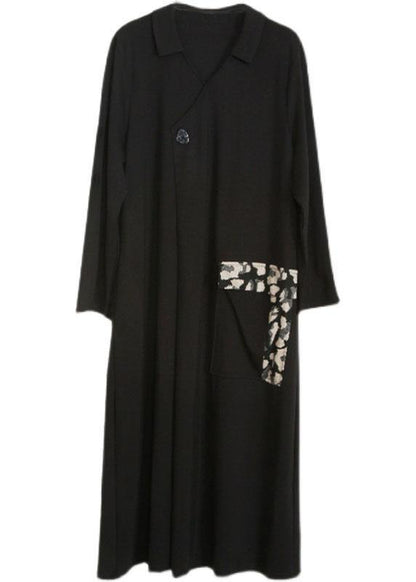Modern Black Patchwork Print V Neck Pockets Fall Dresses