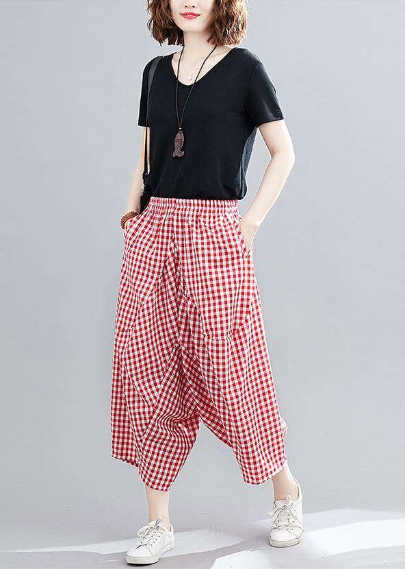 Red Plaid Large Elastic Waist Pants