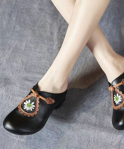 Black Splicing Chunky Slide Sandals