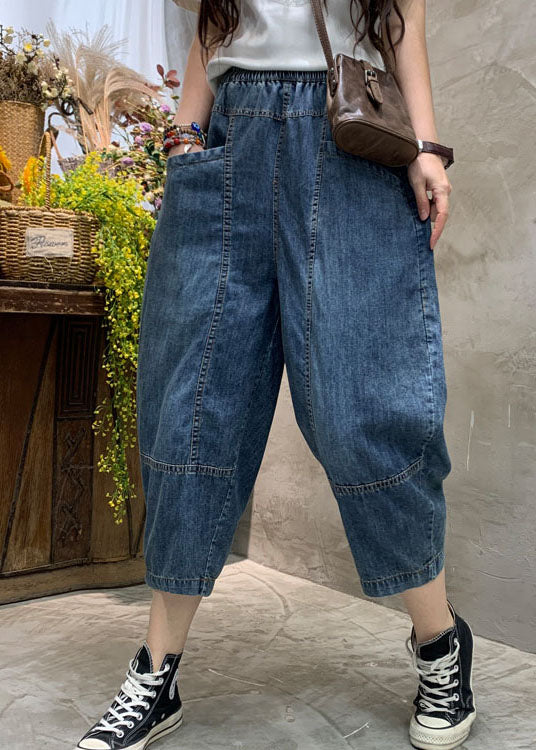 Diy Blue Pockets Denim Pants Spring