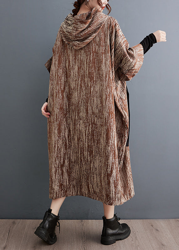 Khaki Oversized Big Pockets Cotton Long Dress Spring