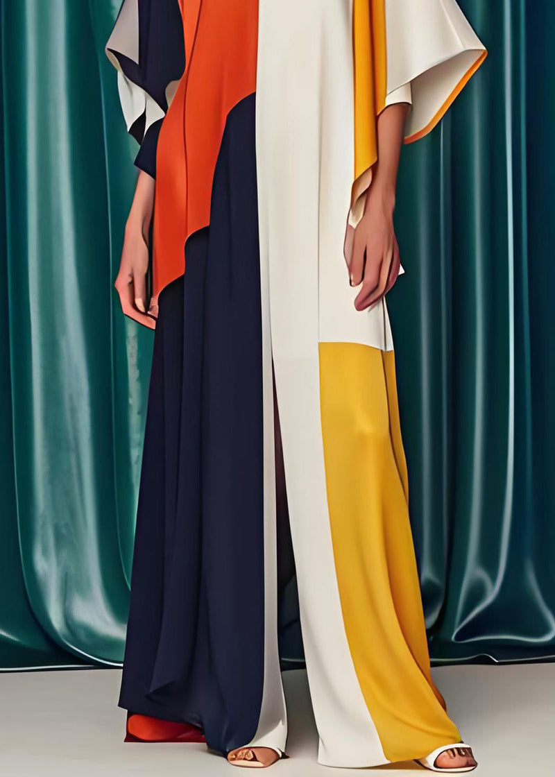 Colorblock V Neck Silk Jumpsuits Summer