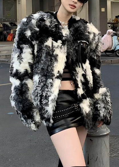 Black Tie Dye Pockets Teddy Faux Fur Coats Spring