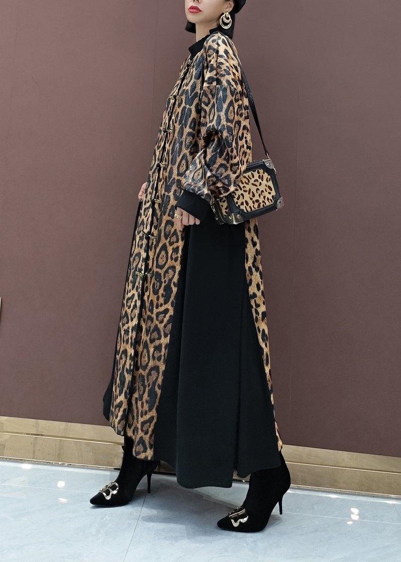 Style Leopard Clothes Stand Collar Patchwork Art Spring Dress