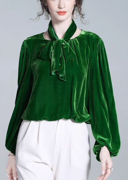 Green Bow Silk Velour Top Winter