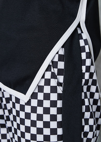 Black Plaid Side Open Cotton Two Pieces Set Spring