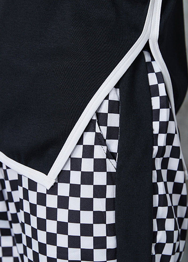 Black Plaid Side Open Cotton Two Pieces Set Spring