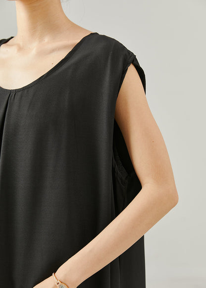 Black Oversized Cotton Maxi Dresses Sleeveless