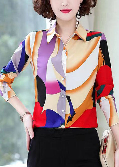 Rainbow Peter Pan Collar Print Chiffon Shirt Spring