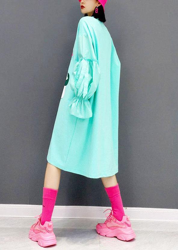 Natural Blue O-neck Print Maxi Dresses Fall Long Sleeve