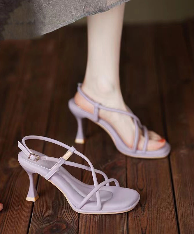 Splicing High Heel Sandals Beige Faux Leather Peep Toe