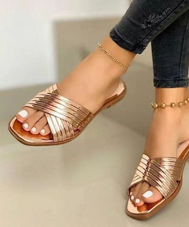 Rose Gold Splicing Faux Leather Slide Sandals