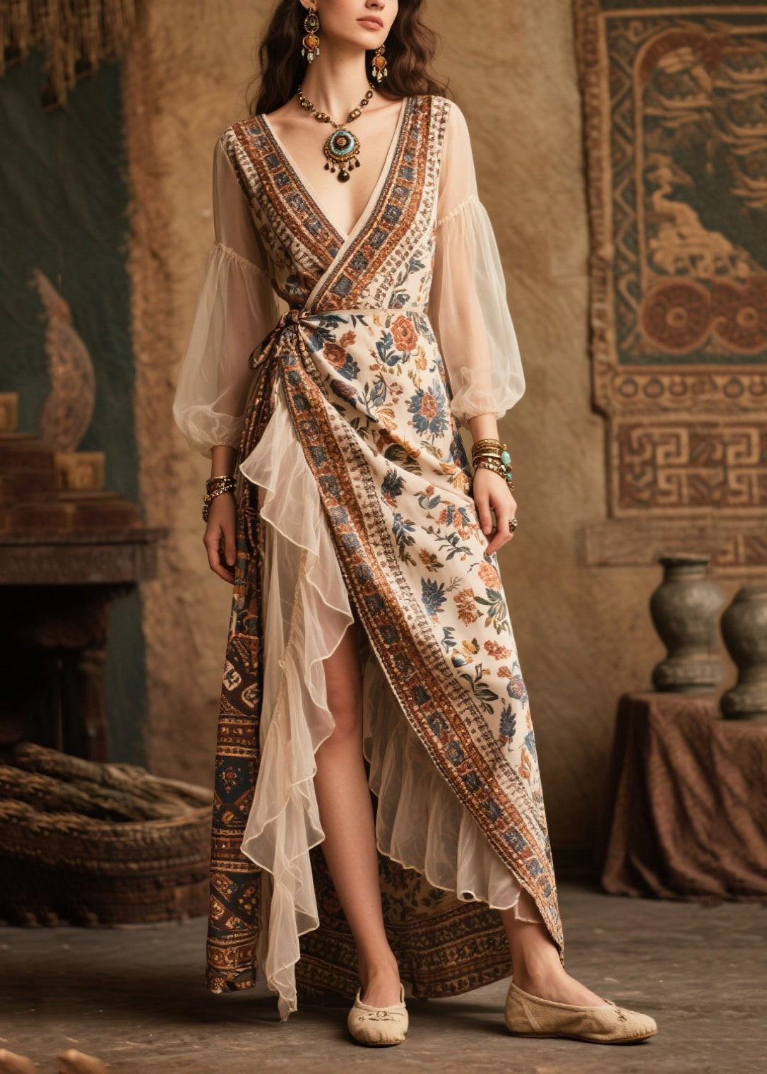 Beige Asymmetrical Patchwork Chiffon Tunic Dresses Summer