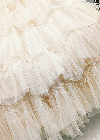 Apricot Tulle a Line Skirts High Waist Exra Large Hem Summer