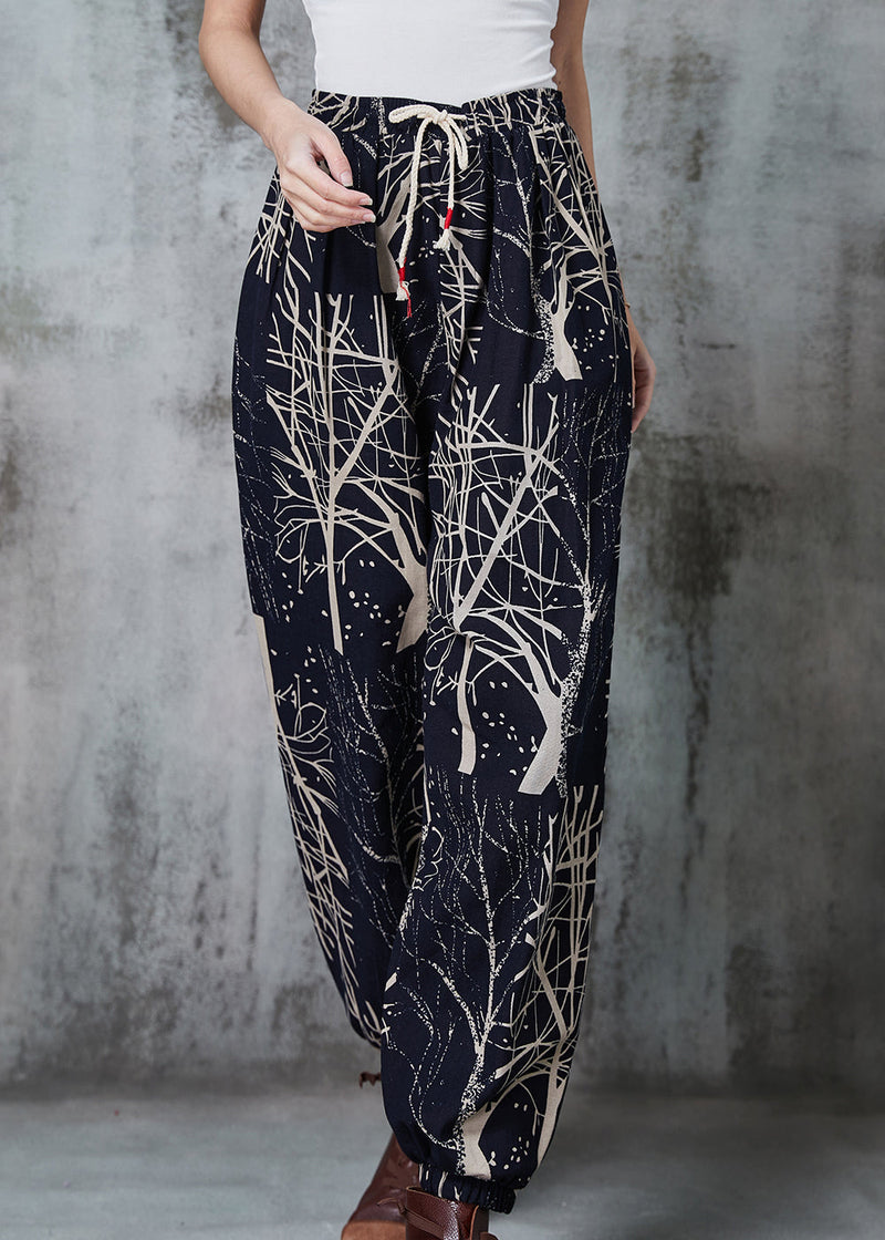 Black Oversized Print Cotton Harem Pants Spring
