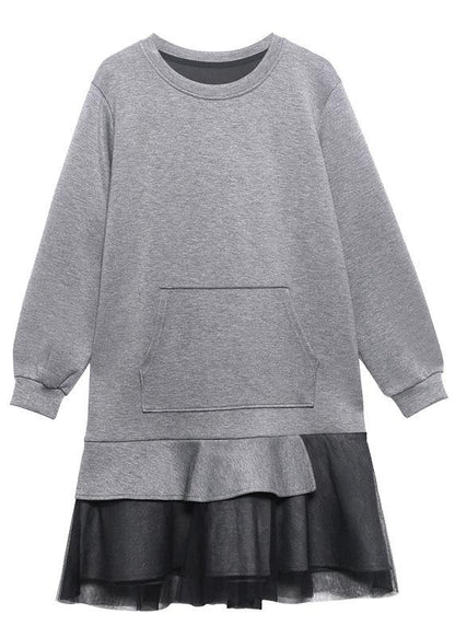 Style Gray Clothes O Neck Patchwork Spring Dresses